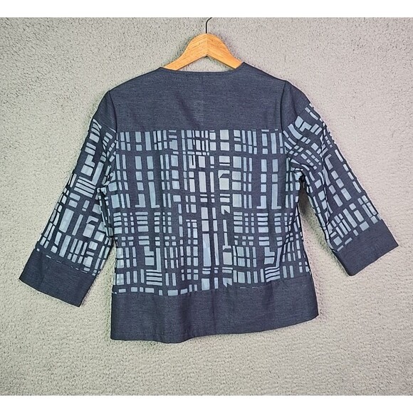 Chicos Lightweight Blue Gray Burnout Jacket Size 0 Geometric Pattern 3/4 Sleeve - Picture 14 of 15